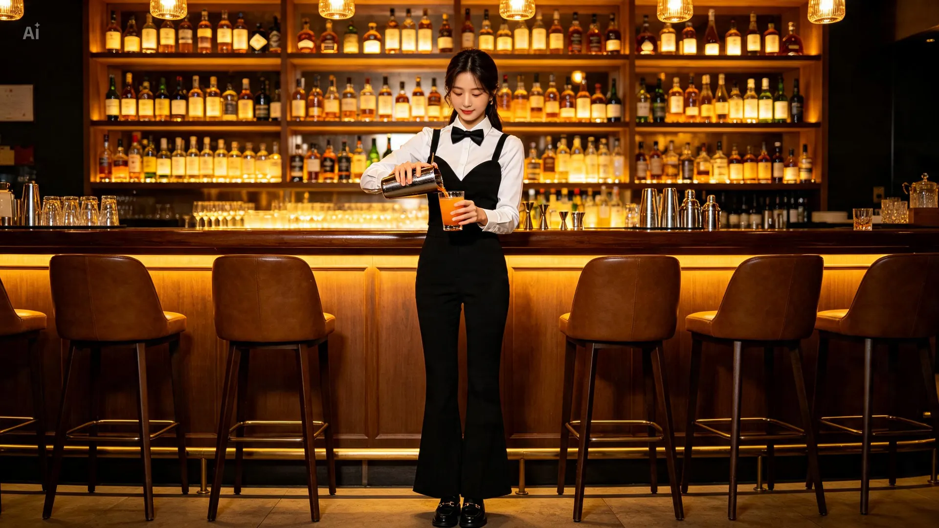 유니폼을 입고 서빙하는 홀 스태프
