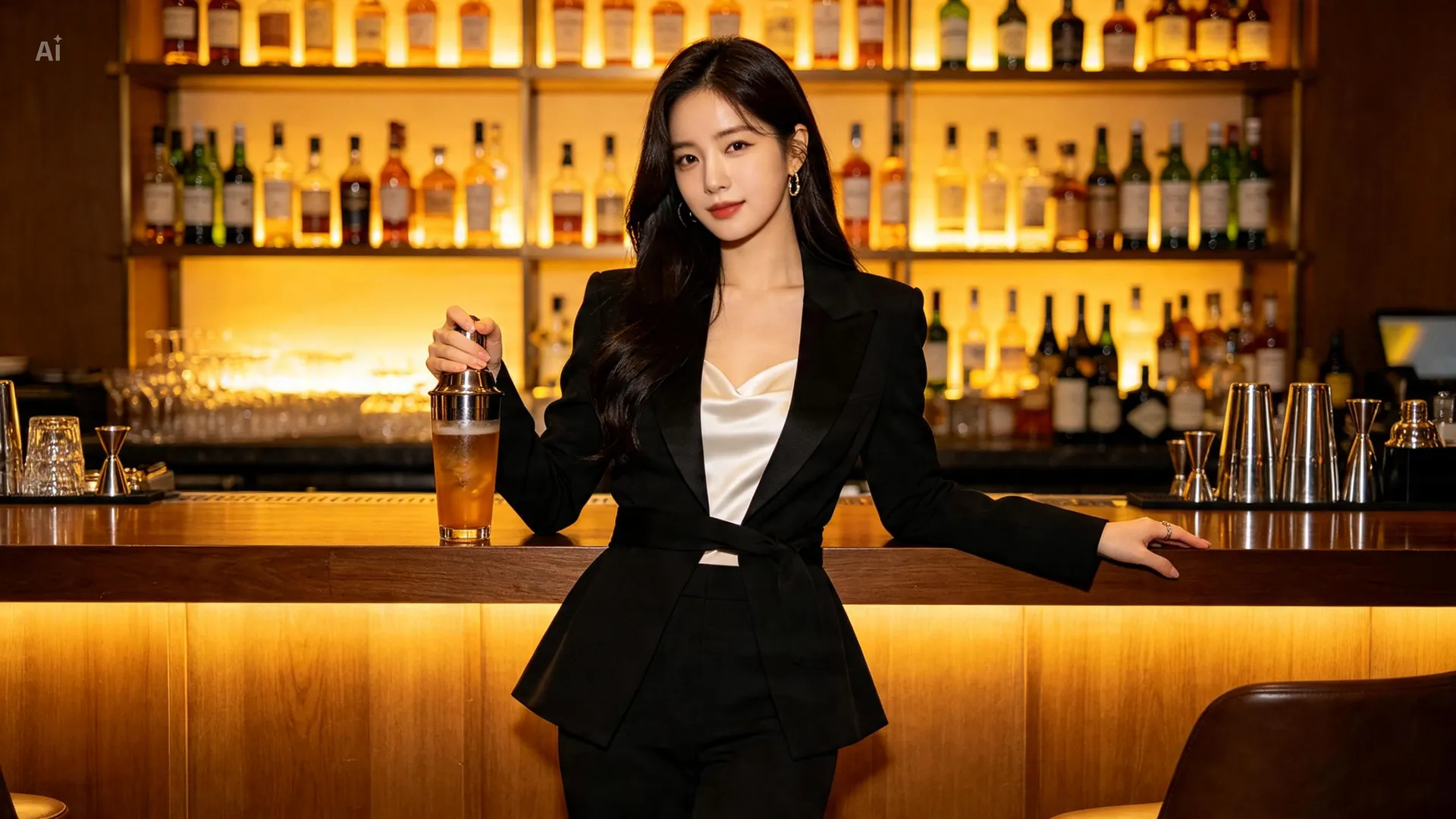 부산bar 셰이커로 칵테일을 만드는 바텐터